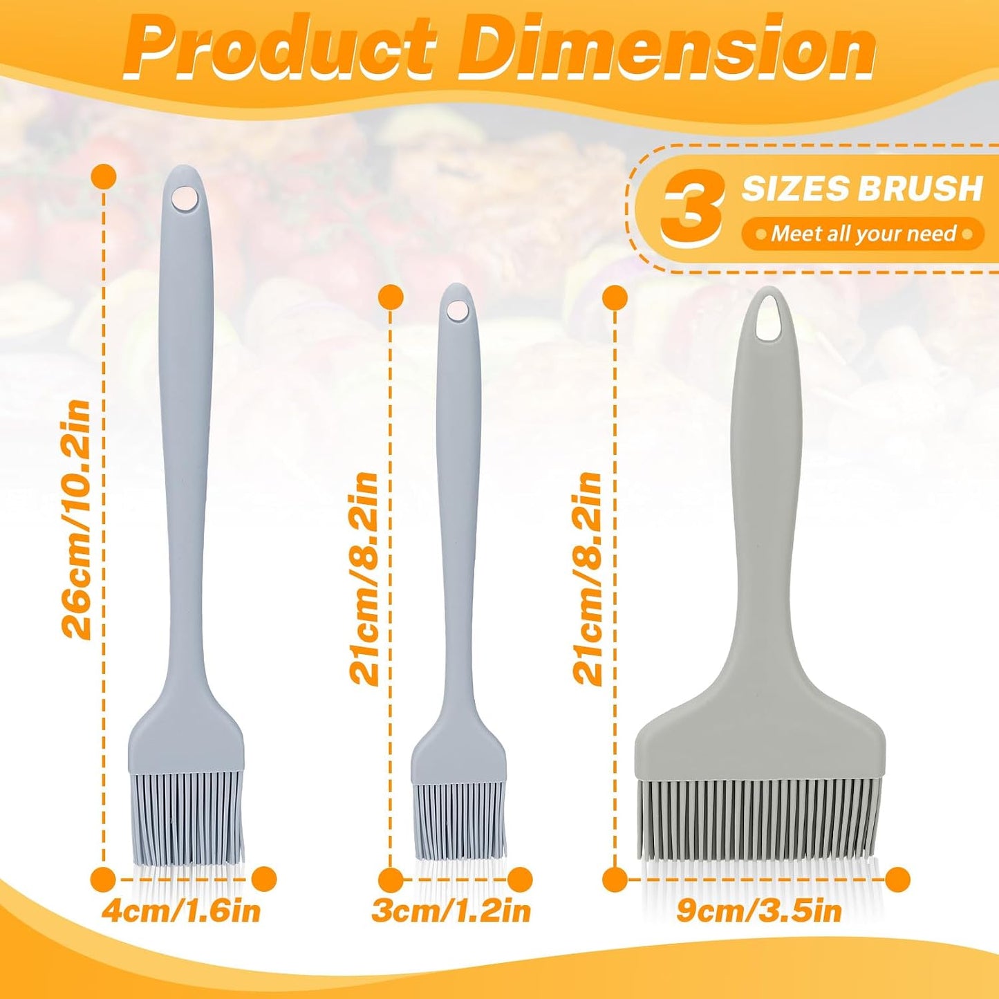 3 Sizes Silicone Basting Brush, Extra Large Heat Resistant Pastry Brush Spread Oil Butter Sauce Marinade for BBQ Grilling Baking Kitchen Food Cooking (Grey)