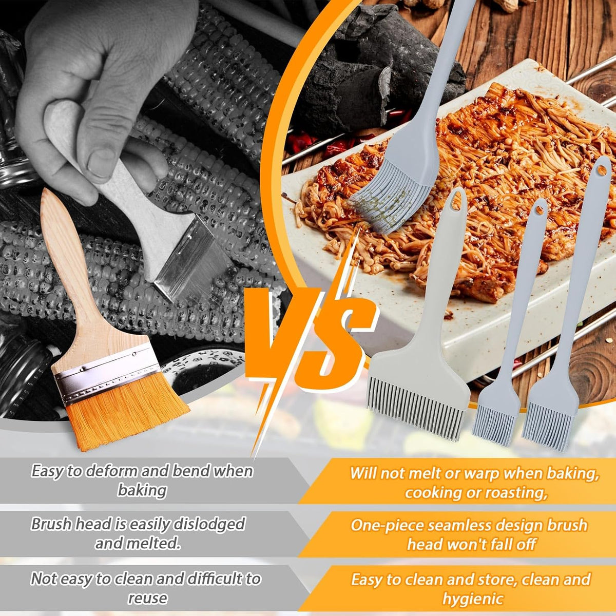 3 Sizes Silicone Basting Brush, Extra Large Heat Resistant Pastry Brush Spread Oil Butter Sauce Marinade for BBQ Grilling Baking Kitchen Food Cooking (Grey)