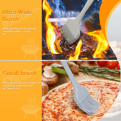 3 Sizes Silicone Basting Brush, Extra Large Heat Resistant Pastry Brush Spread Oil Butter Sauce Marinade for BBQ Grilling Baking Kitchen Food Cooking (Grey)