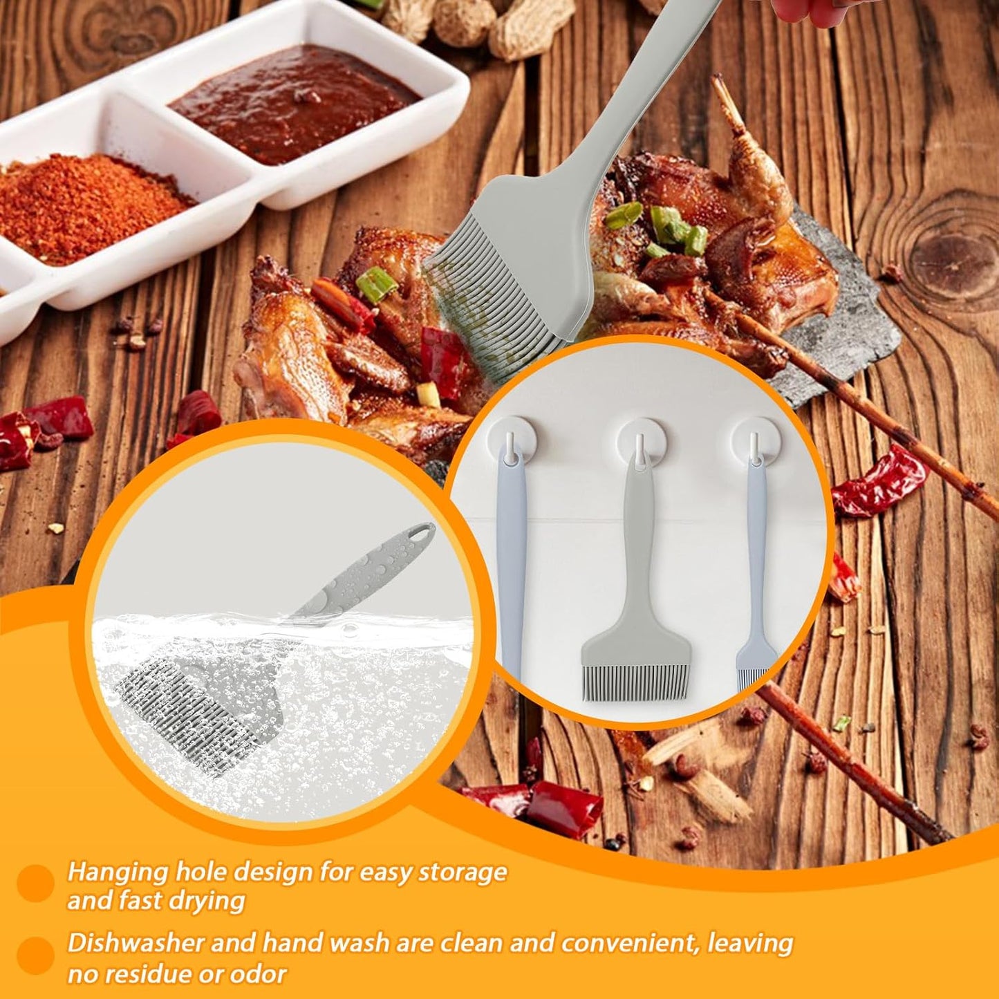 3 Sizes Silicone Basting Brush, Extra Large Heat Resistant Pastry Brush Spread Oil Butter Sauce Marinade for BBQ Grilling Baking Kitchen Food Cooking (Grey)
