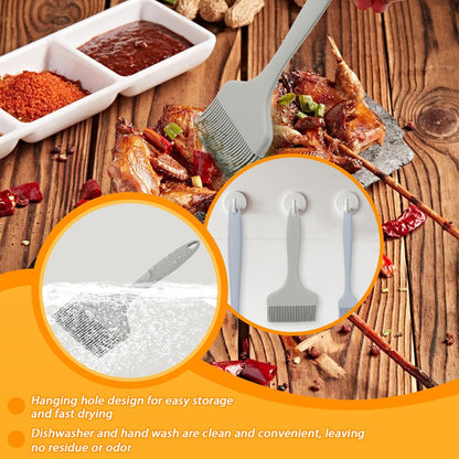 3 Sizes Silicone Basting Brush, Extra Large Heat Resistant Pastry Brush Spread Oil Butter Sauce Marinade for BBQ Grilling Baking Kitchen Food Cooking (Grey)