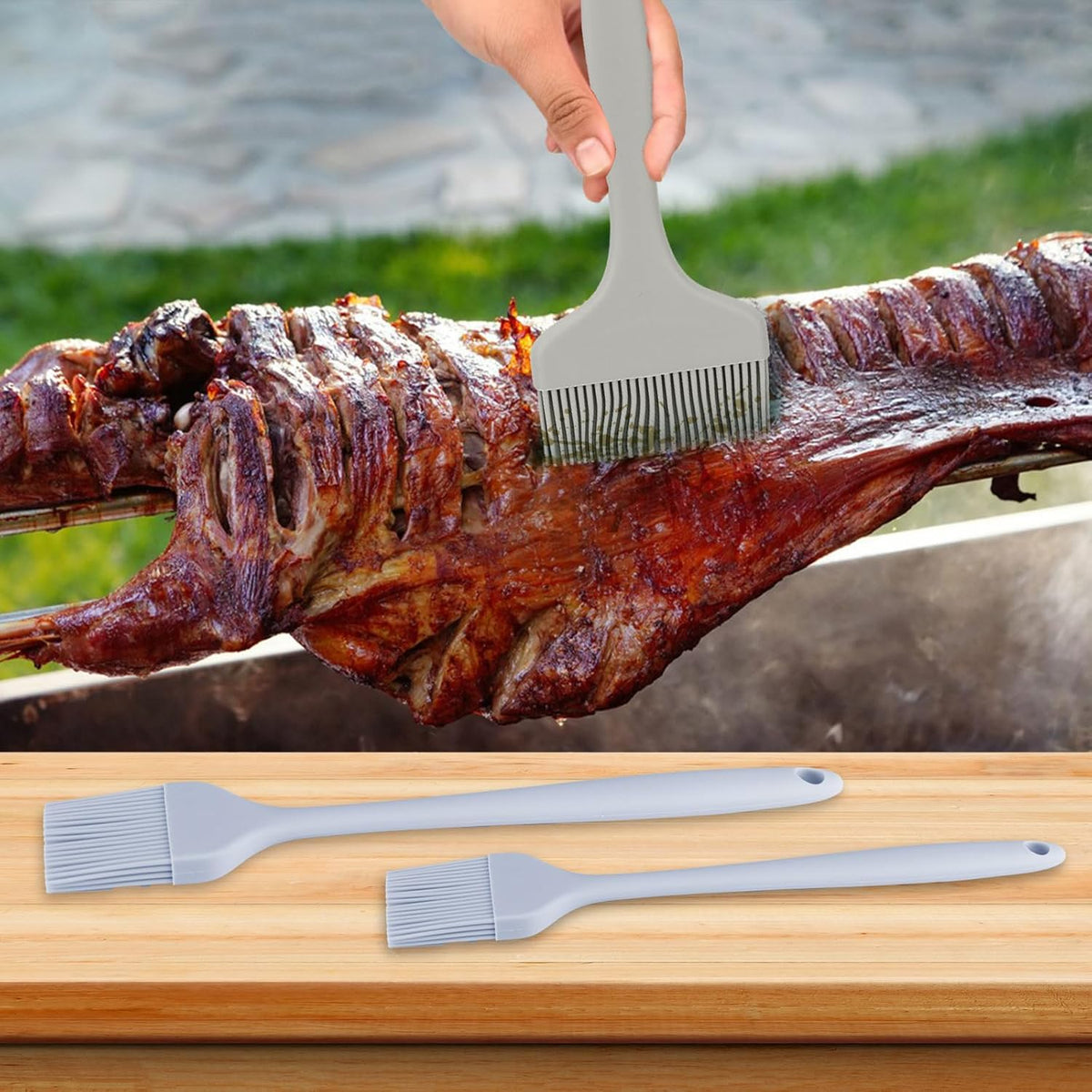 3 Sizes Silicone Basting Brush, Extra Large Heat Resistant Pastry Brush Spread Oil Butter Sauce Marinade for BBQ Grilling Baking Kitchen Food Cooking (Grey)