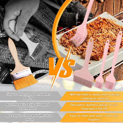 3 Sizes Silicone Basting Brush, Extra Large Heat Resistant Pastry Brush Spread Oil Butter Sauce Marinade for BBQ Grilling Baking Kitchen Food Cooking (Grey)