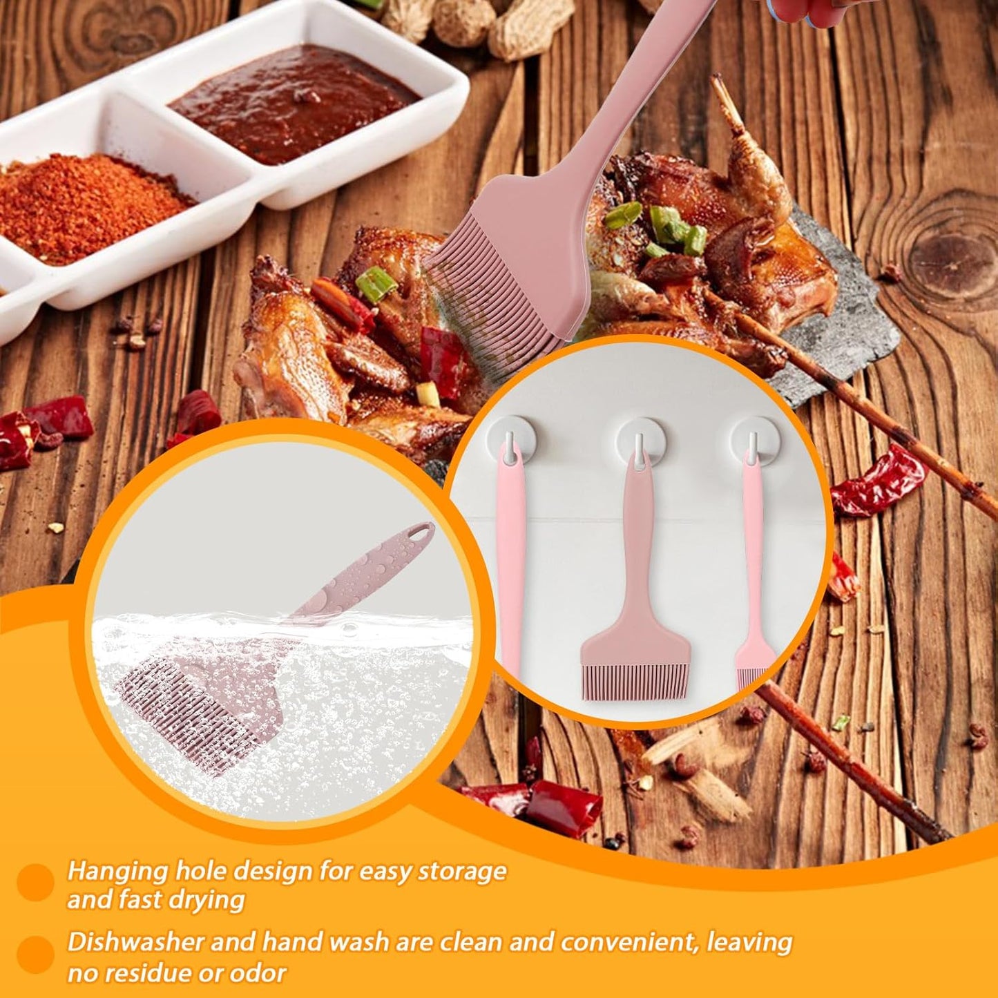 3 Sizes Silicone Basting Brush, Extra Large Heat Resistant Pastry Brush Spread Oil Butter Sauce Marinade for BBQ Grilling Baking Kitchen Food Cooking (Grey)