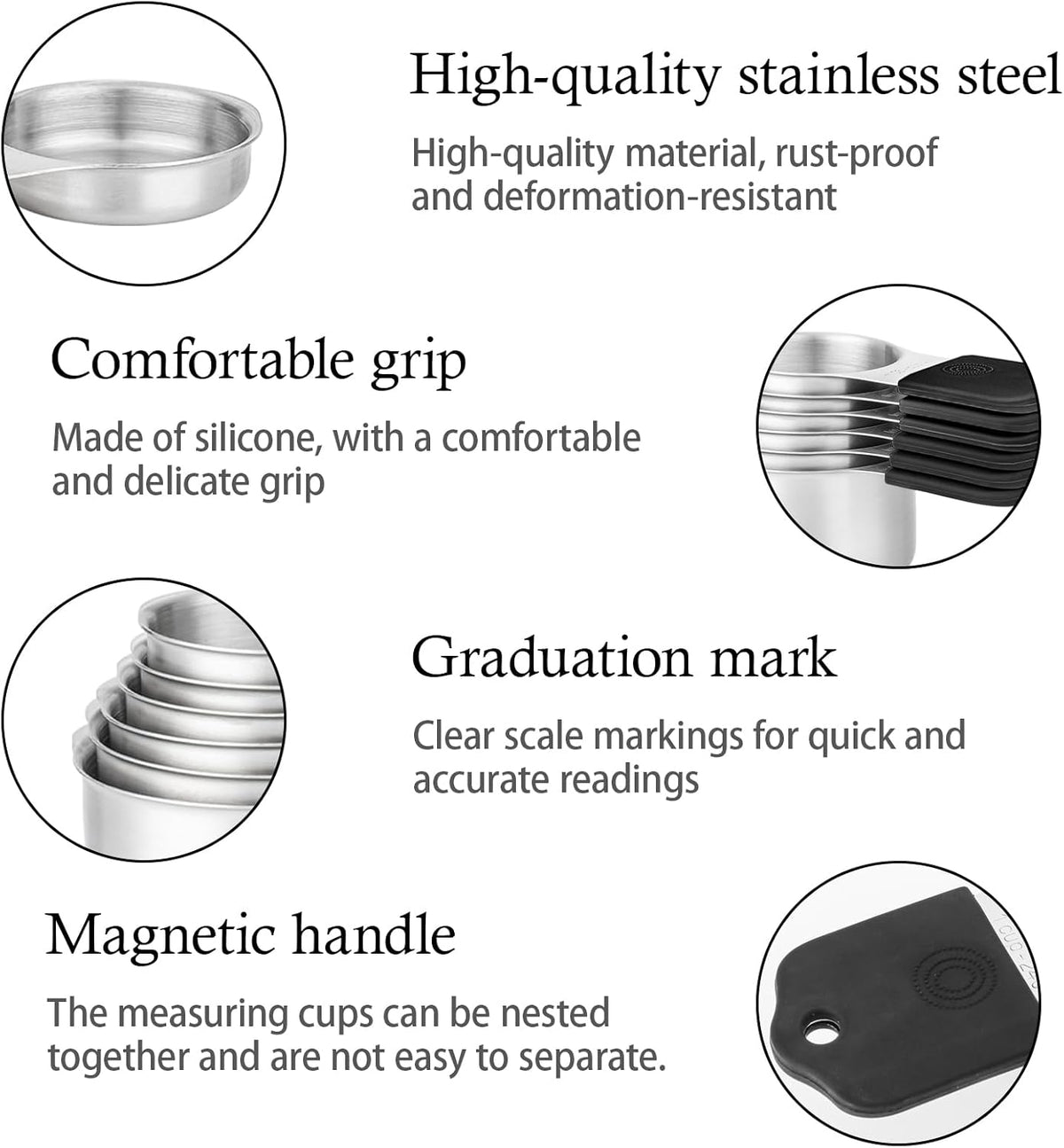 Magnetic Measuring Cups and Spoons Set, Including 7 Stainless Steel Nesting Measuring Cups and 5 Magnetic Measuring Spoons for Cooking & Baking (Black)