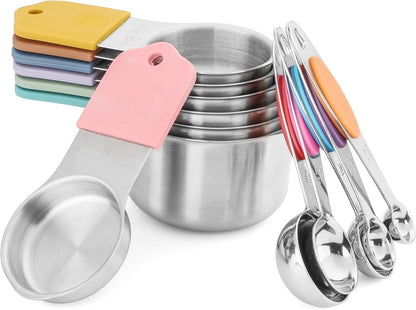 Magnetic Measuring Cups and Spoons Set, Including 7 Stainless Steel Nesting Measuring Cups and 5 Magnetic Measuring Spoons for Cooking & Baking (Black)