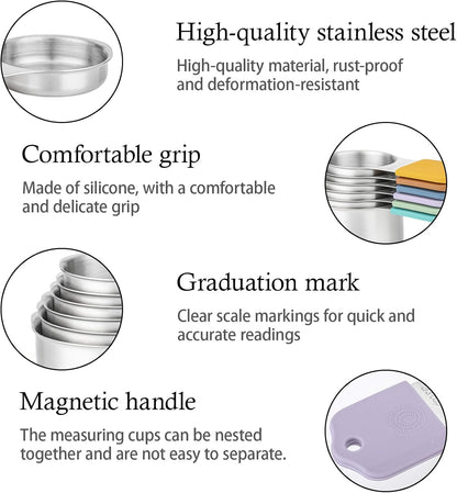 Magnetic Measuring Cups and Spoons Set, Including 7 Stainless Steel Nesting Measuring Cups and 5 Magnetic Measuring Spoons for Cooking & Baking (Black)