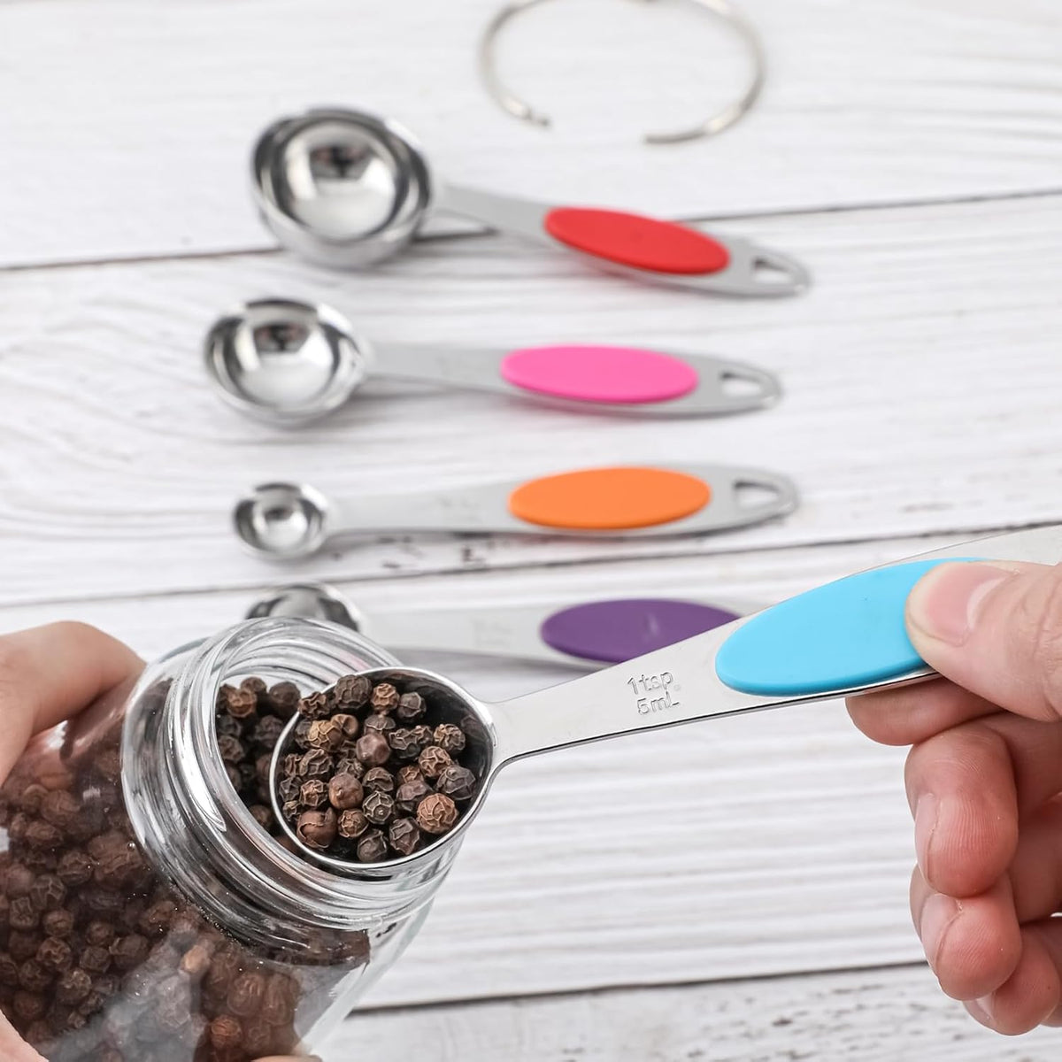 Magnetic Measuring Cups and Spoons Set, Including 7 Stainless Steel Nesting Measuring Cups and 5 Magnetic Measuring Spoons for Cooking & Baking (Black)
