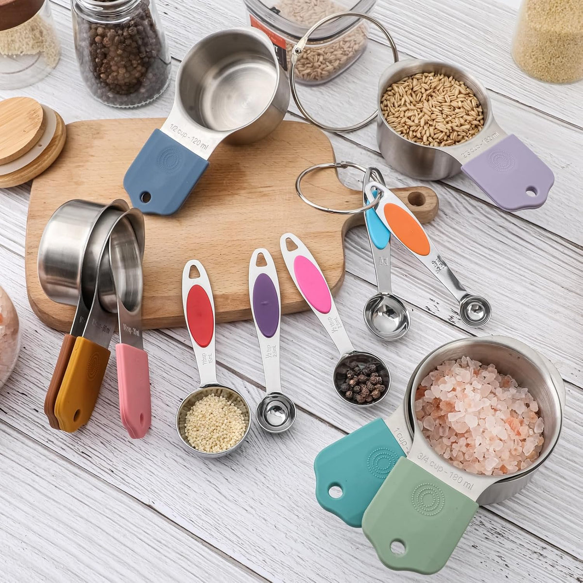 Magnetic Measuring Cups and Spoons Set, Including 7 Stainless Steel Nesting Measuring Cups and 5 Magnetic Measuring Spoons for Cooking & Baking (Black)