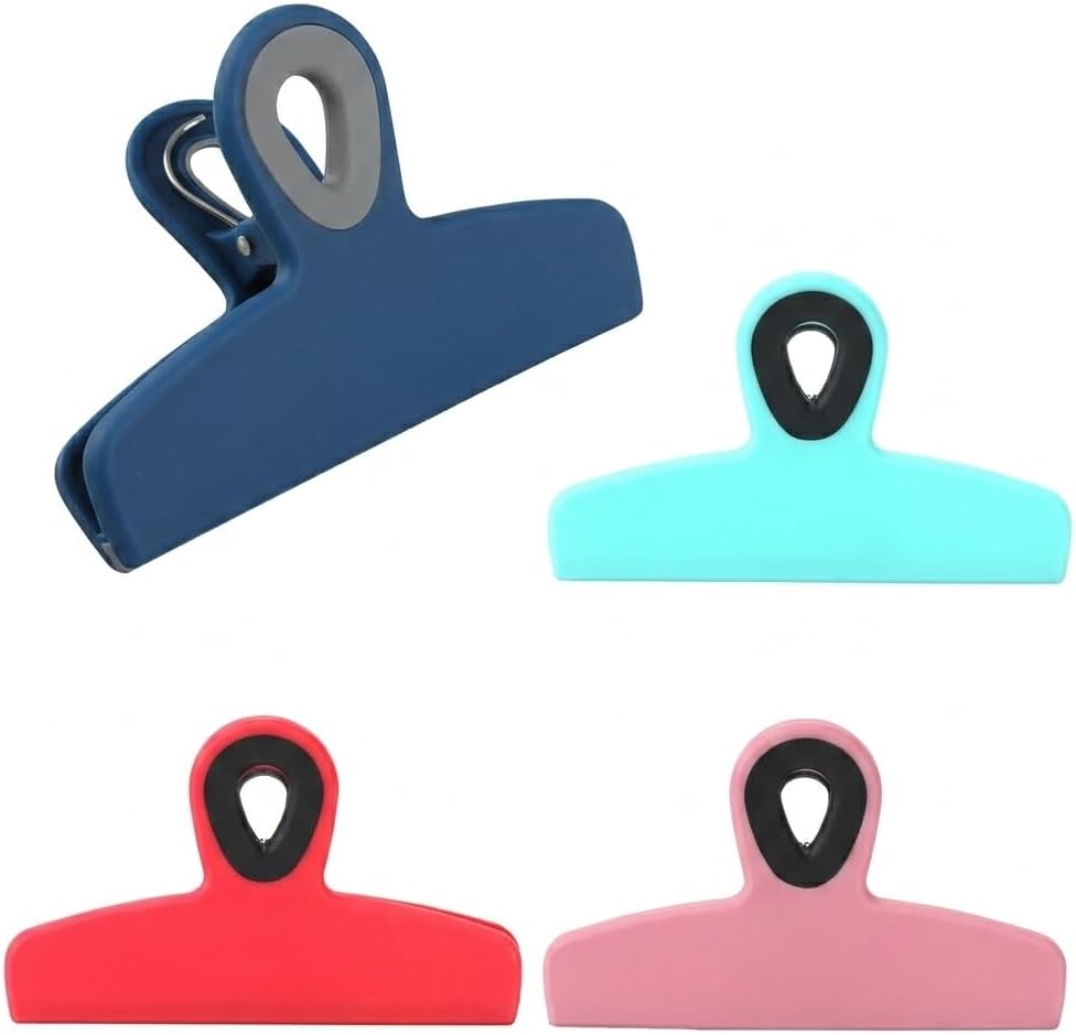 Magnetic Bag Clips, 4 Pack, 5" Wide | Heavy Duty Chip Clips for Food Storage, Durable Plastic with Strong Magnet, Non-Slip Grip for Fridge, Snacks, Kitchen, Office