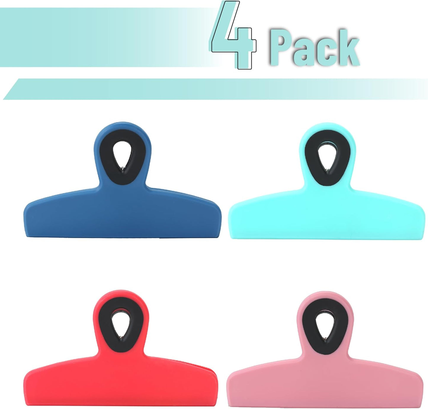 Magnetic Bag Clips, 4 Pack, 5" Wide | Heavy Duty Chip Clips for Food Storage, Durable Plastic with Strong Magnet, Non-Slip Grip for Fridge, Snacks, Kitchen, Office