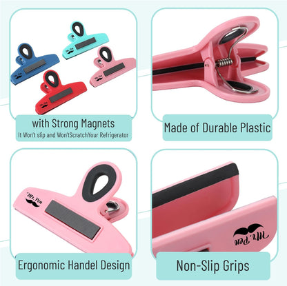 Magnetic Bag Clips, 4 Pack, 5" Wide | Heavy Duty Chip Clips for Food Storage, Durable Plastic with Strong Magnet, Non-Slip Grip for Fridge, Snacks, Kitchen, Office