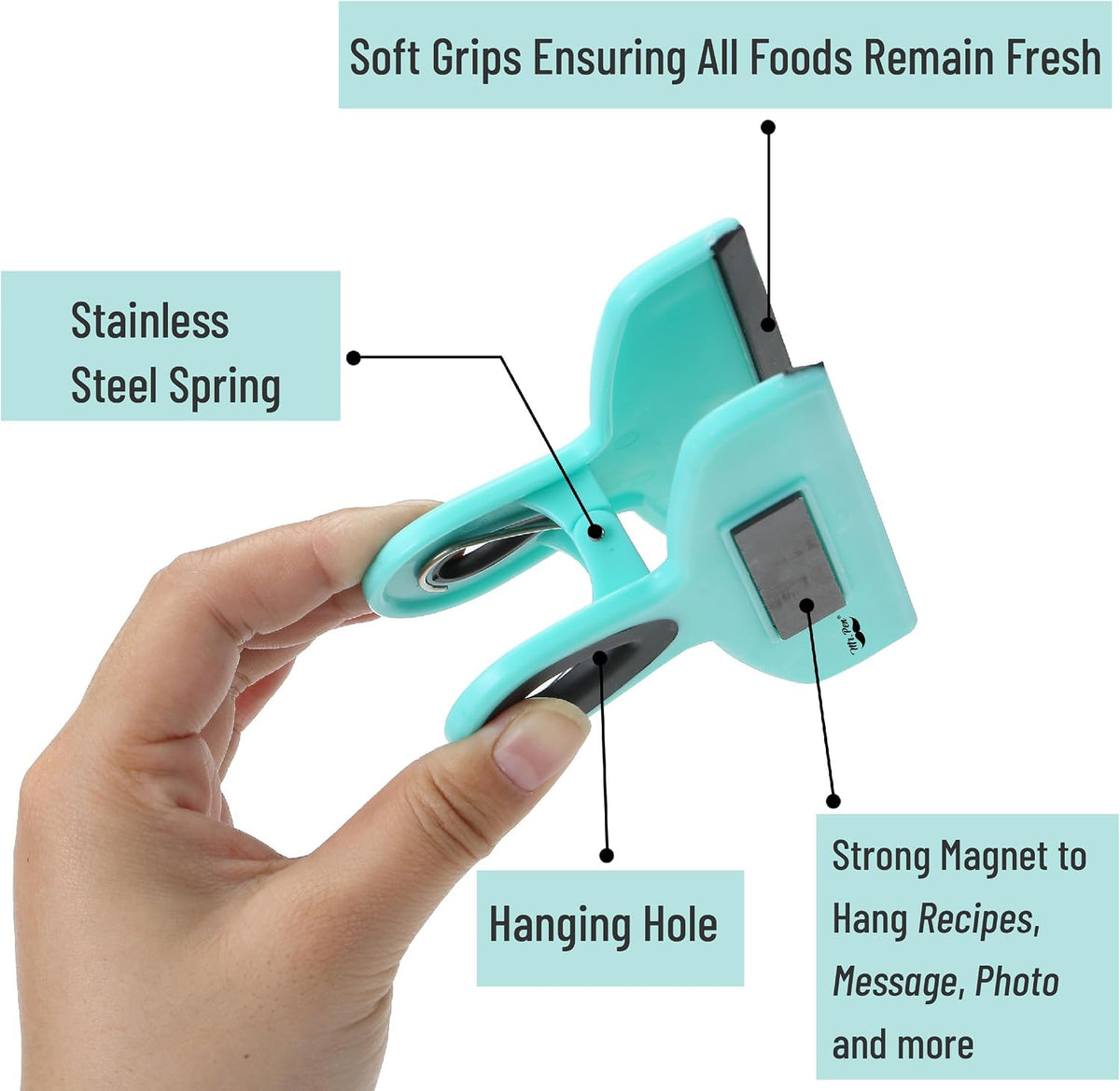 Magnetic Bag Clips, 4 Pack, 5" Wide | Heavy Duty Chip Clips for Food Storage, Durable Plastic with Strong Magnet, Non-Slip Grip for Fridge, Snacks, Kitchen, Office