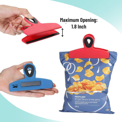 Magnetic Bag Clips, 4 Pack, 5" Wide | Heavy Duty Chip Clips for Food Storage, Durable Plastic with Strong Magnet, Non-Slip Grip for Fridge, Snacks, Kitchen, Office