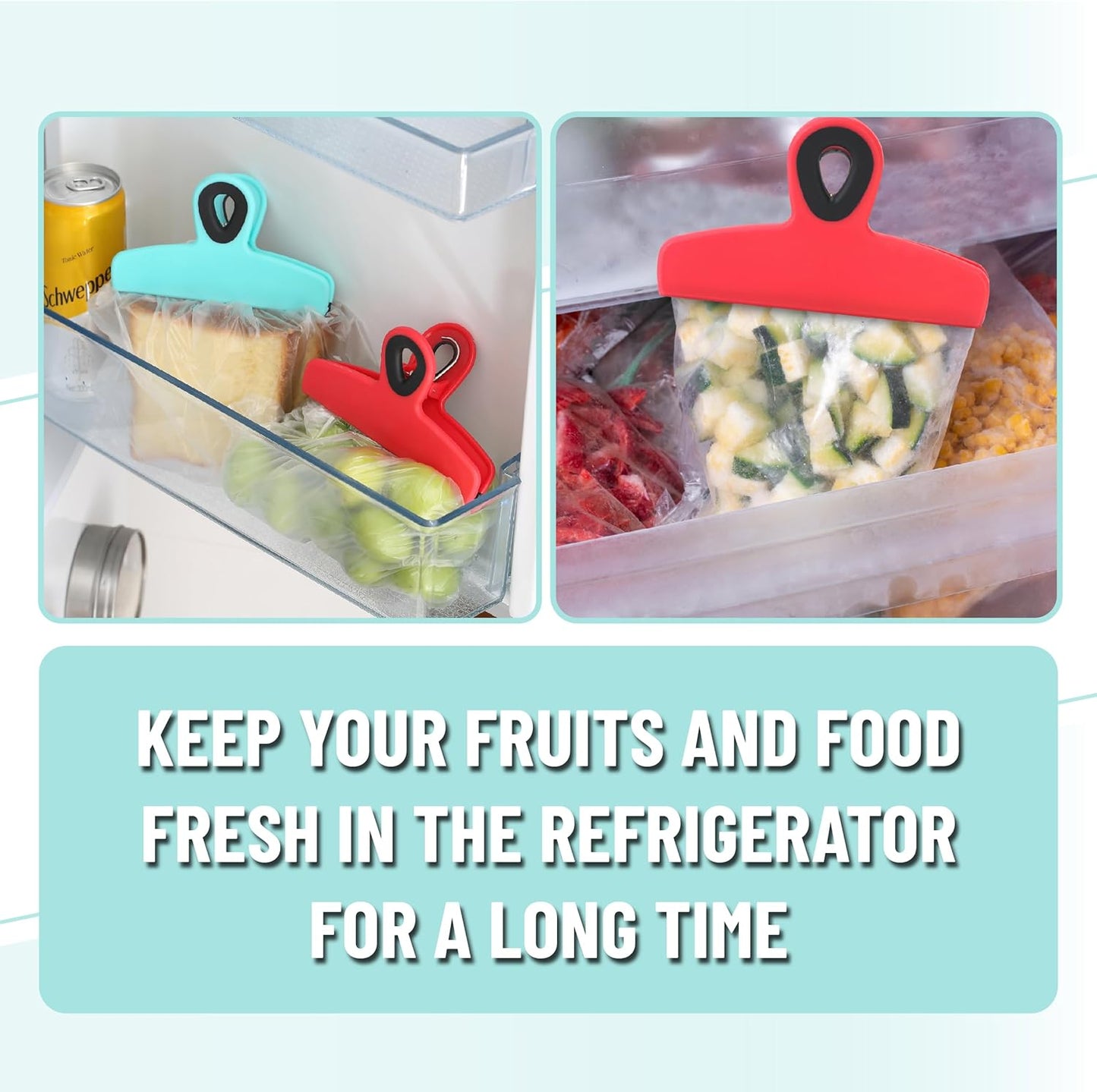 Magnetic Bag Clips, 4 Pack, 5" Wide | Heavy Duty Chip Clips for Food Storage, Durable Plastic with Strong Magnet, Non-Slip Grip for Fridge, Snacks, Kitchen, Office
