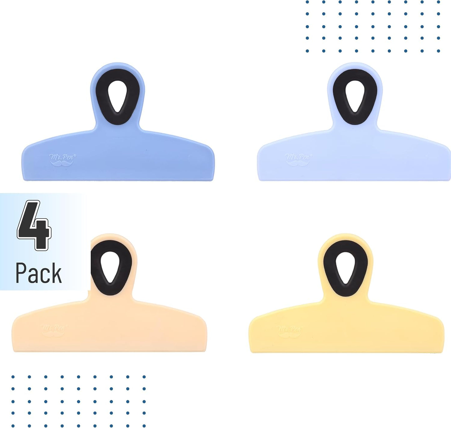 Magnetic Bag Clips, 4 Pack, 5" Wide | Heavy Duty Chip Clips for Food Storage, Durable Plastic with Strong Magnet, Non-Slip Grip for Fridge, Snacks, Kitchen, Office
