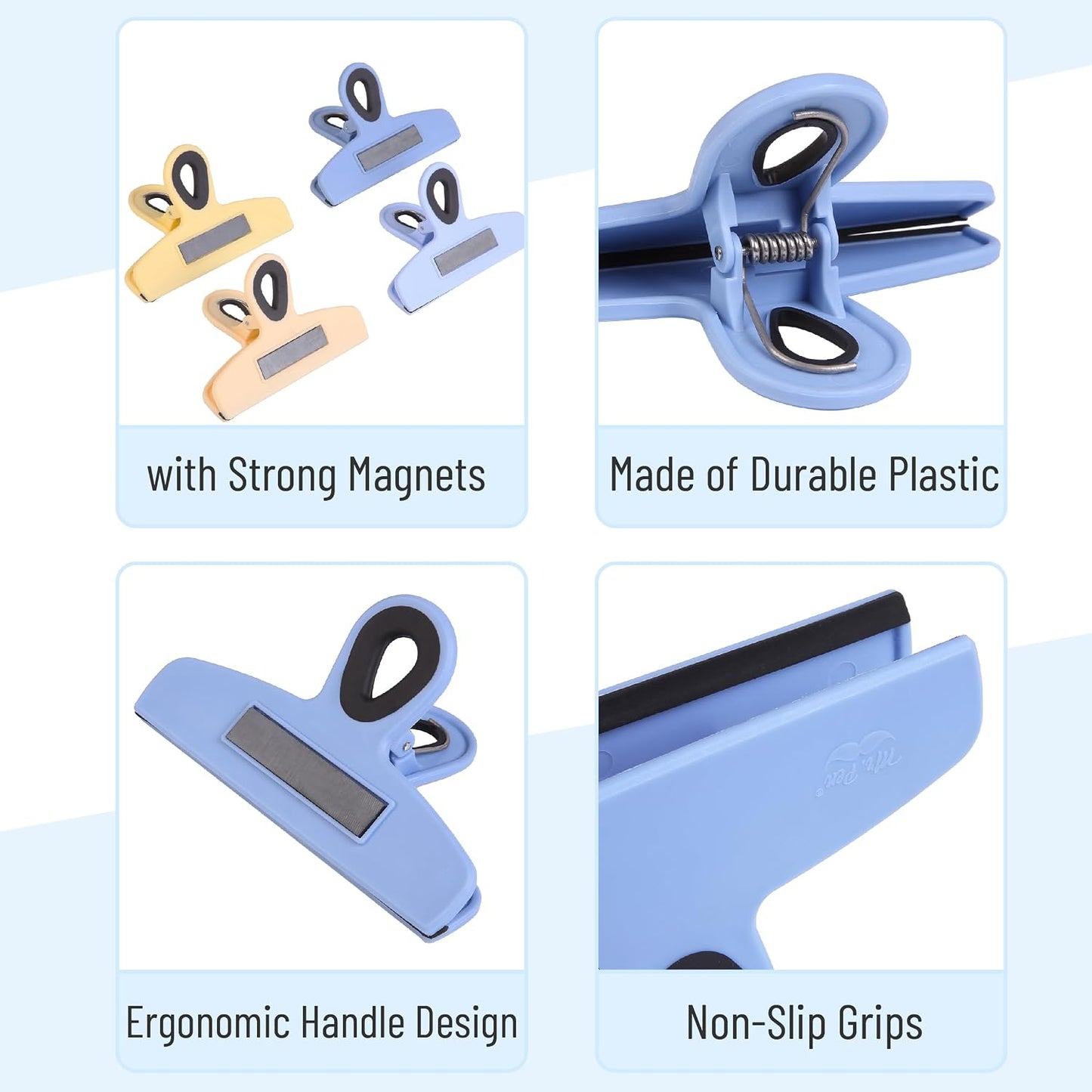 Magnetic Bag Clips, 4 Pack, 5" Wide | Heavy Duty Chip Clips for Food Storage, Durable Plastic with Strong Magnet, Non-Slip Grip for Fridge, Snacks, Kitchen, Office