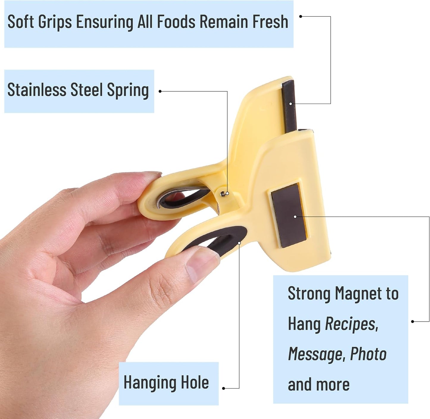 Magnetic Bag Clips, 4 Pack, 5" Wide | Heavy Duty Chip Clips for Food Storage, Durable Plastic with Strong Magnet, Non-Slip Grip for Fridge, Snacks, Kitchen, Office