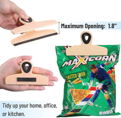 Magnetic Bag Clips, 4 Pack, 5" Wide | Heavy Duty Chip Clips for Food Storage, Durable Plastic with Strong Magnet, Non-Slip Grip for Fridge, Snacks, Kitchen, Office