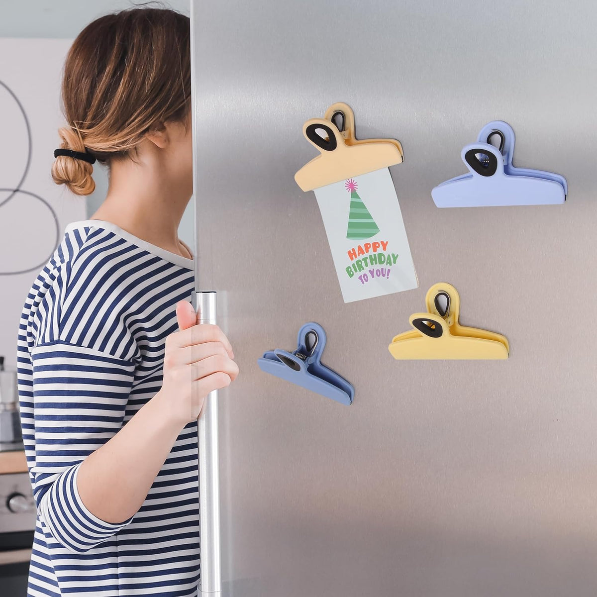 Magnetic Bag Clips, 4 Pack, 5" Wide | Heavy Duty Chip Clips for Food Storage, Durable Plastic with Strong Magnet, Non-Slip Grip for Fridge, Snacks, Kitchen, Office