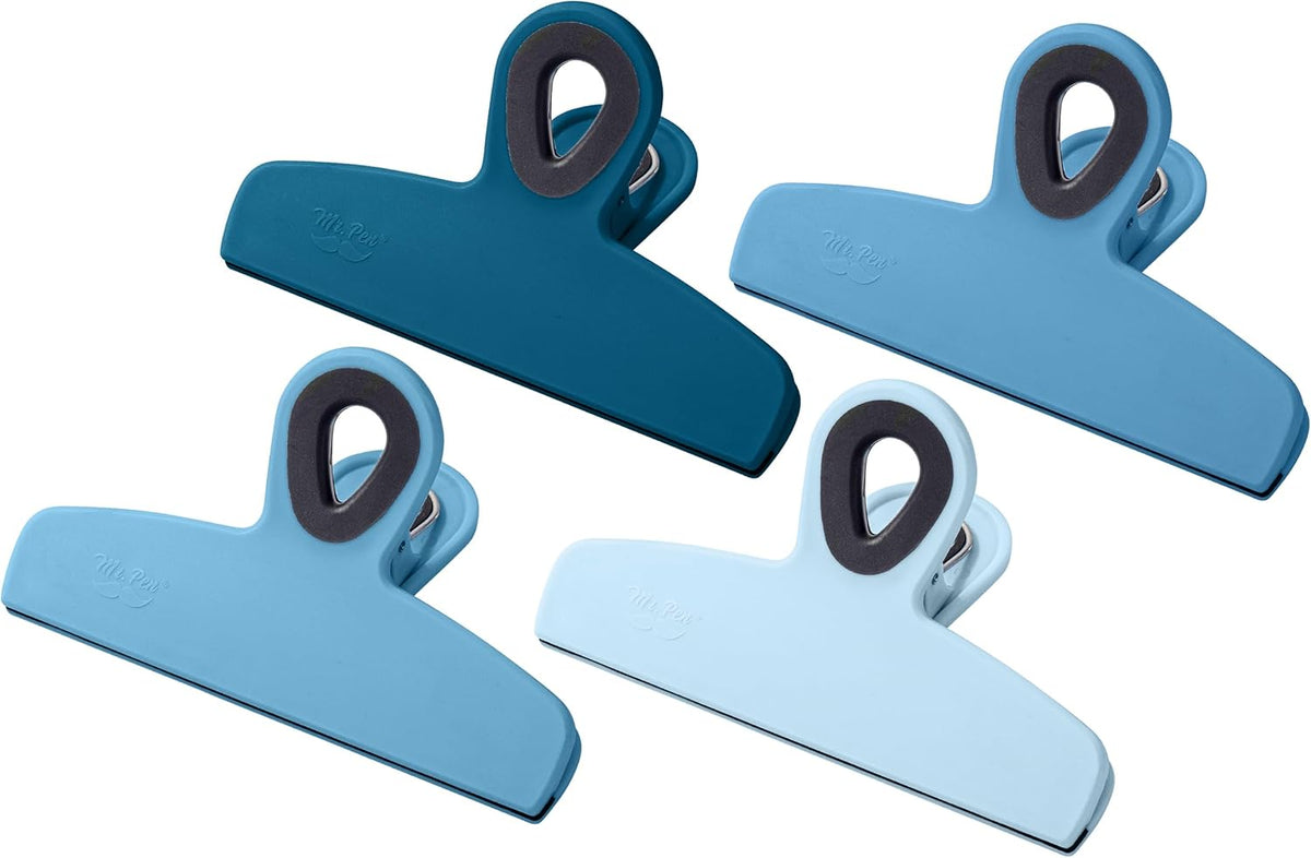 Magnetic Bag Clips, 4 Pack, 5" Wide | Heavy Duty Chip Clips for Food Storage, Durable Plastic with Strong Magnet, Non-Slip Grip for Fridge, Snacks, Kitchen, Office