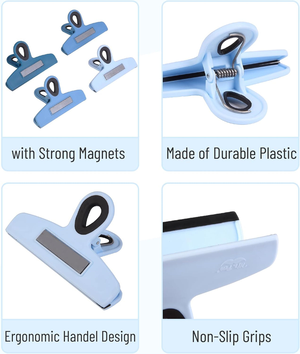 Magnetic Bag Clips, 4 Pack, 5" Wide | Heavy Duty Chip Clips for Food Storage, Durable Plastic with Strong Magnet, Non-Slip Grip for Fridge, Snacks, Kitchen, Office