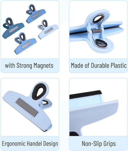 Magnetic Bag Clips, 4 Pack, 5" Wide | Heavy Duty Chip Clips for Food Storage, Durable Plastic with Strong Magnet, Non-Slip Grip for Fridge, Snacks, Kitchen, Office
