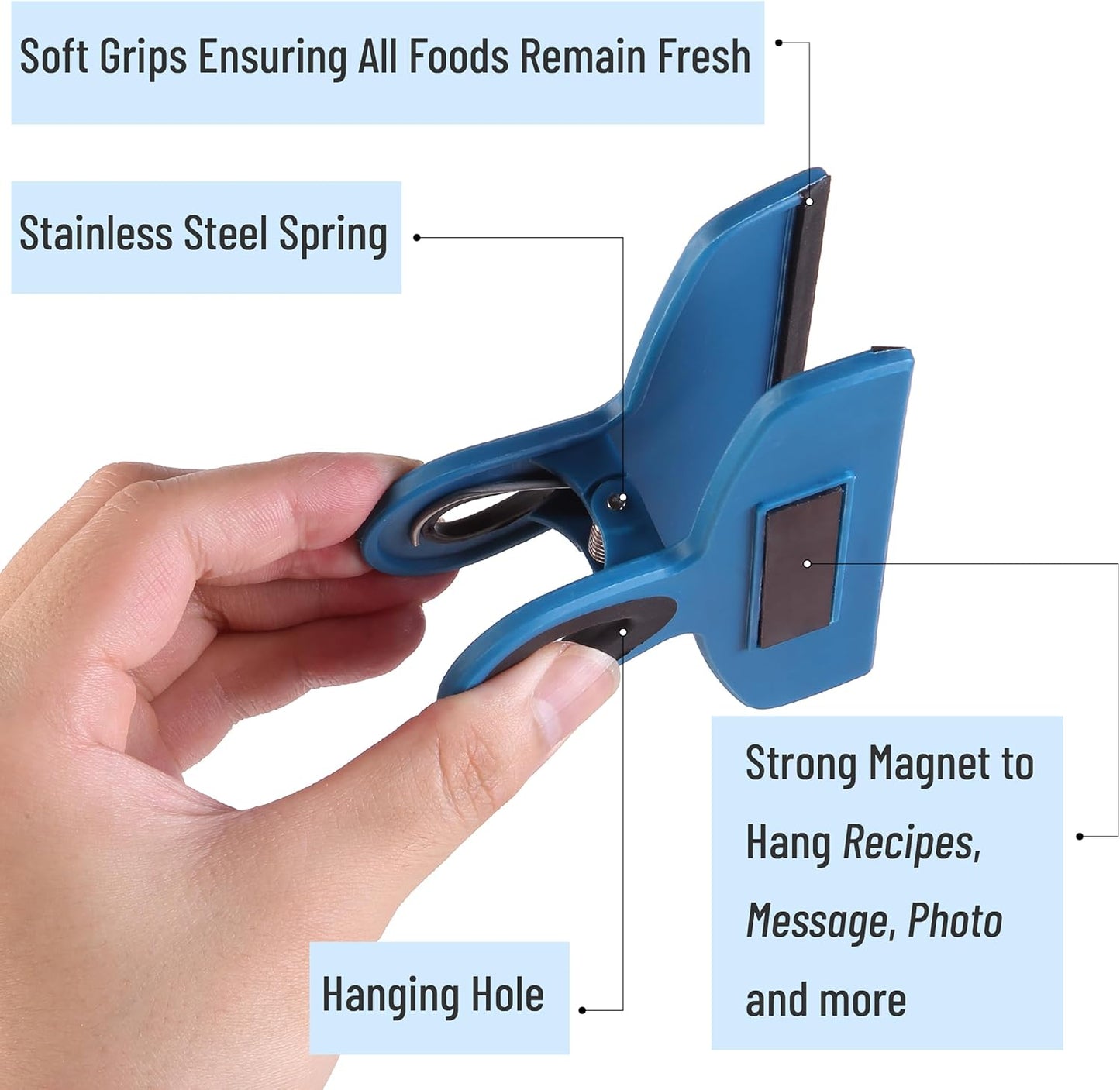 Magnetic Bag Clips, 4 Pack, 5" Wide | Heavy Duty Chip Clips for Food Storage, Durable Plastic with Strong Magnet, Non-Slip Grip for Fridge, Snacks, Kitchen, Office