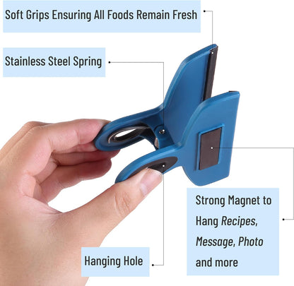 Magnetic Bag Clips, 4 Pack, 5" Wide | Heavy Duty Chip Clips for Food Storage, Durable Plastic with Strong Magnet, Non-Slip Grip for Fridge, Snacks, Kitchen, Office