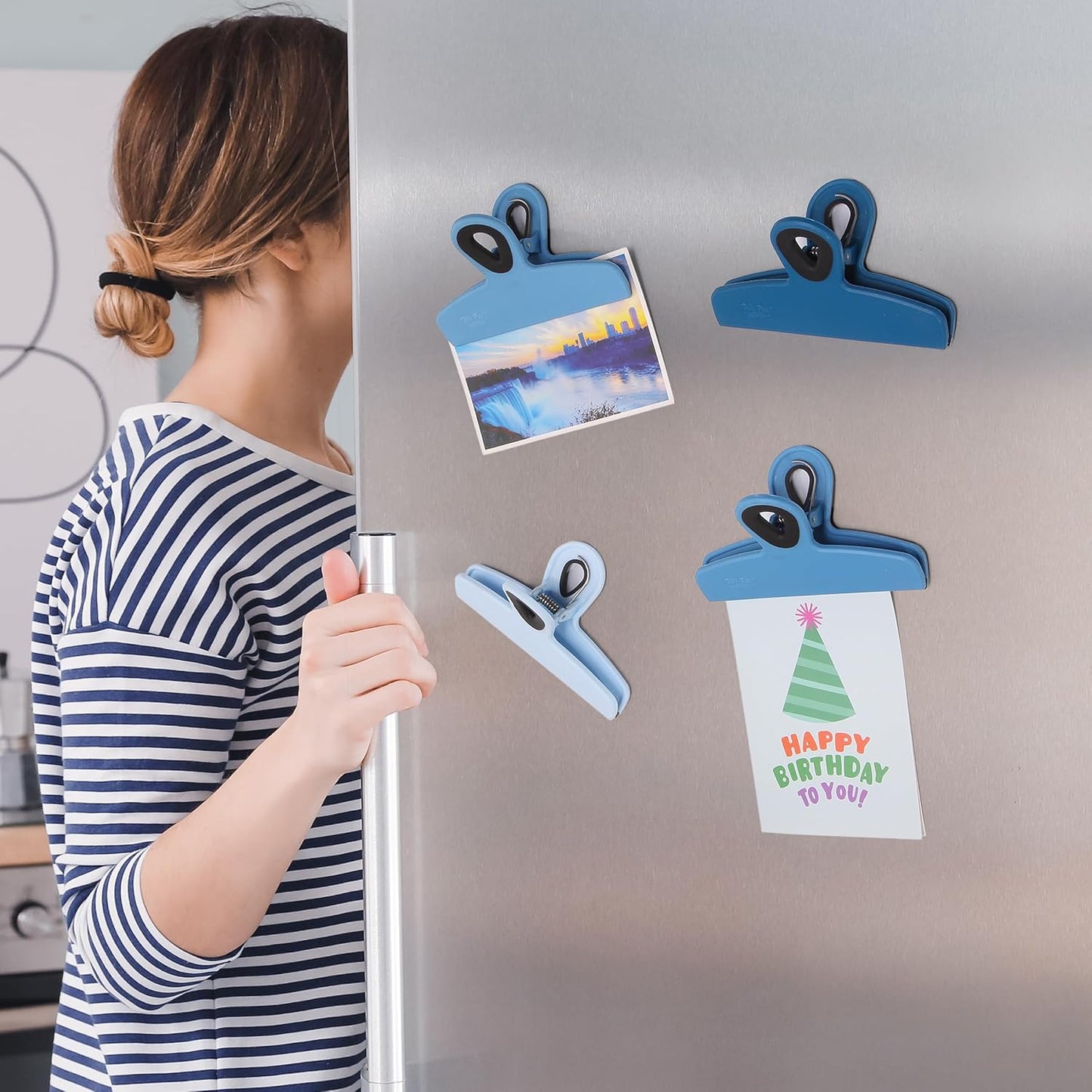 Magnetic Bag Clips, 4 Pack, 5" Wide | Heavy Duty Chip Clips for Food Storage, Durable Plastic with Strong Magnet, Non-Slip Grip for Fridge, Snacks, Kitchen, Office