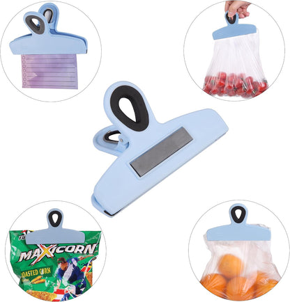 Magnetic Bag Clips, 4 Pack, 5" Wide | Heavy Duty Chip Clips for Food Storage, Durable Plastic with Strong Magnet, Non-Slip Grip for Fridge, Snacks, Kitchen, Office