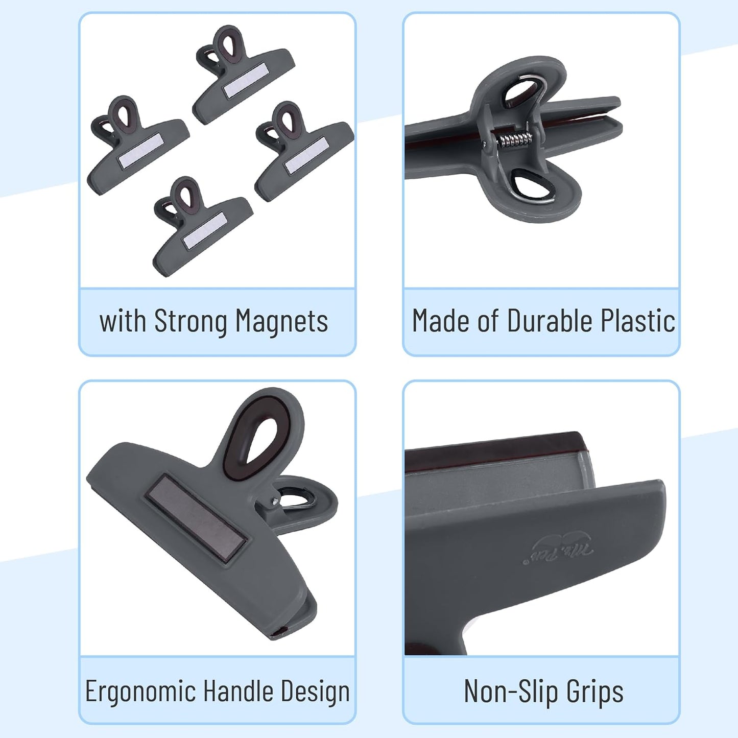Magnetic Bag Clips, 4 Pack, 5" Wide | Heavy Duty Chip Clips for Food Storage, Durable Plastic with Strong Magnet, Non-Slip Grip for Fridge, Snacks, Kitchen, Office
