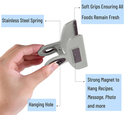 Magnetic Bag Clips, 4 Pack, 5" Wide | Heavy Duty Chip Clips for Food Storage, Durable Plastic with Strong Magnet, Non-Slip Grip for Fridge, Snacks, Kitchen, Office