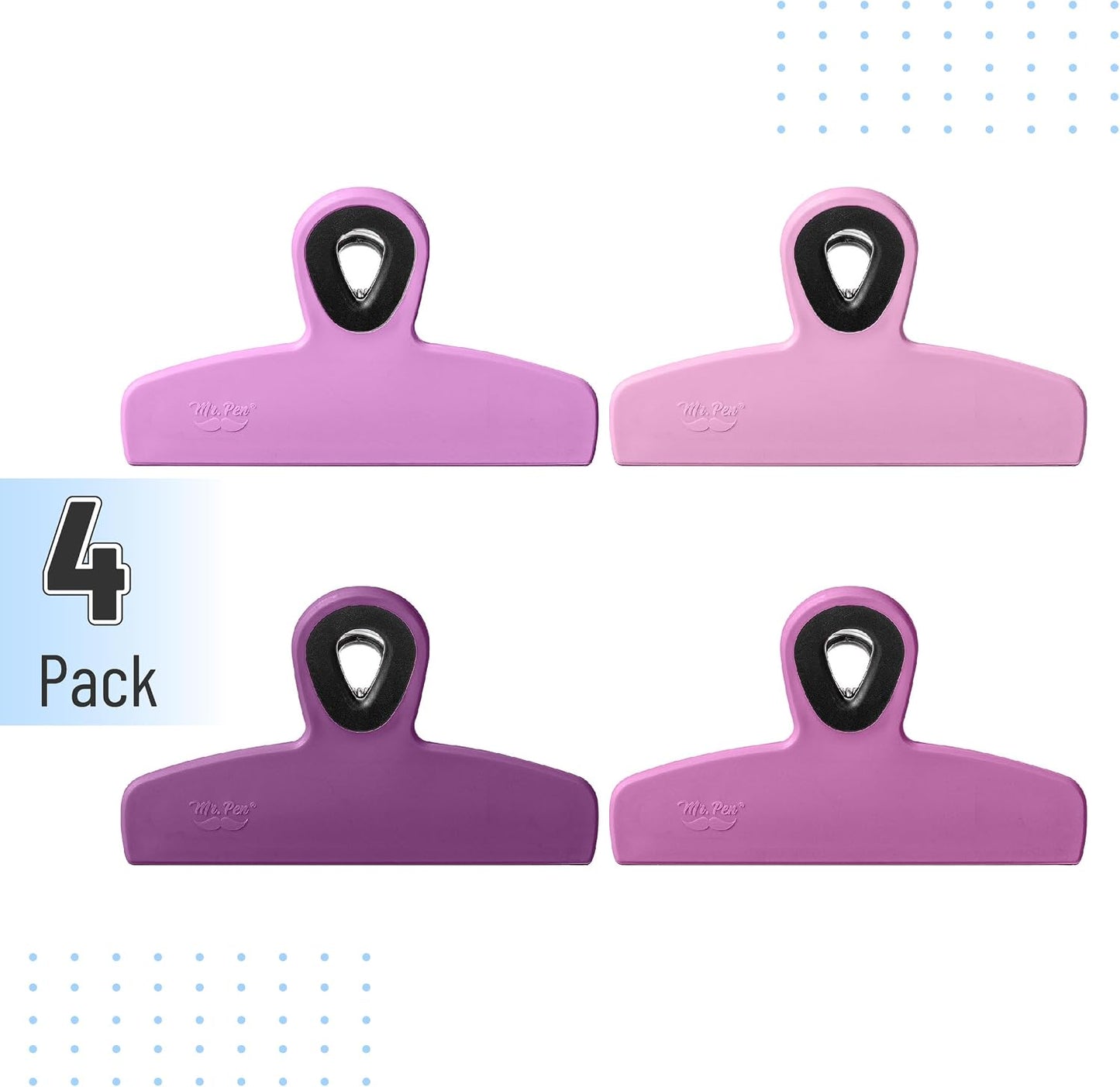 Magnetic Bag Clips, 4 Pack, 5" Wide | Heavy Duty Chip Clips for Food Storage, Durable Plastic with Strong Magnet, Non-Slip Grip for Fridge, Snacks, Kitchen, Office