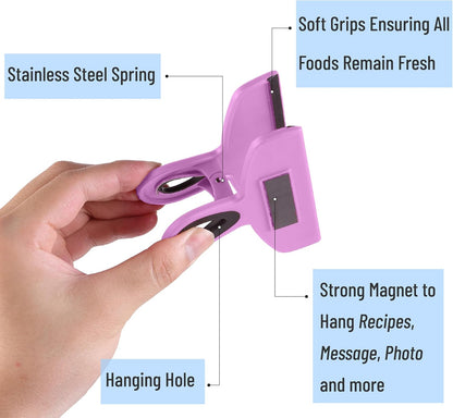 Magnetic Bag Clips, 4 Pack, 5" Wide | Heavy Duty Chip Clips for Food Storage, Durable Plastic with Strong Magnet, Non-Slip Grip for Fridge, Snacks, Kitchen, Office