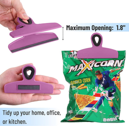 Magnetic Bag Clips, 4 Pack, 5" Wide | Heavy Duty Chip Clips for Food Storage, Durable Plastic with Strong Magnet, Non-Slip Grip for Fridge, Snacks, Kitchen, Office