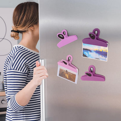 Magnetic Bag Clips, 4 Pack, 5" Wide | Heavy Duty Chip Clips for Food Storage, Durable Plastic with Strong Magnet, Non-Slip Grip for Fridge, Snacks, Kitchen, Office