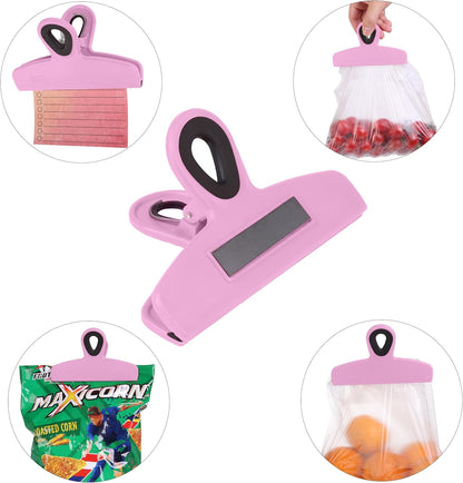 Magnetic Bag Clips, 4 Pack, 5" Wide | Heavy Duty Chip Clips for Food Storage, Durable Plastic with Strong Magnet, Non-Slip Grip for Fridge, Snacks, Kitchen, Office