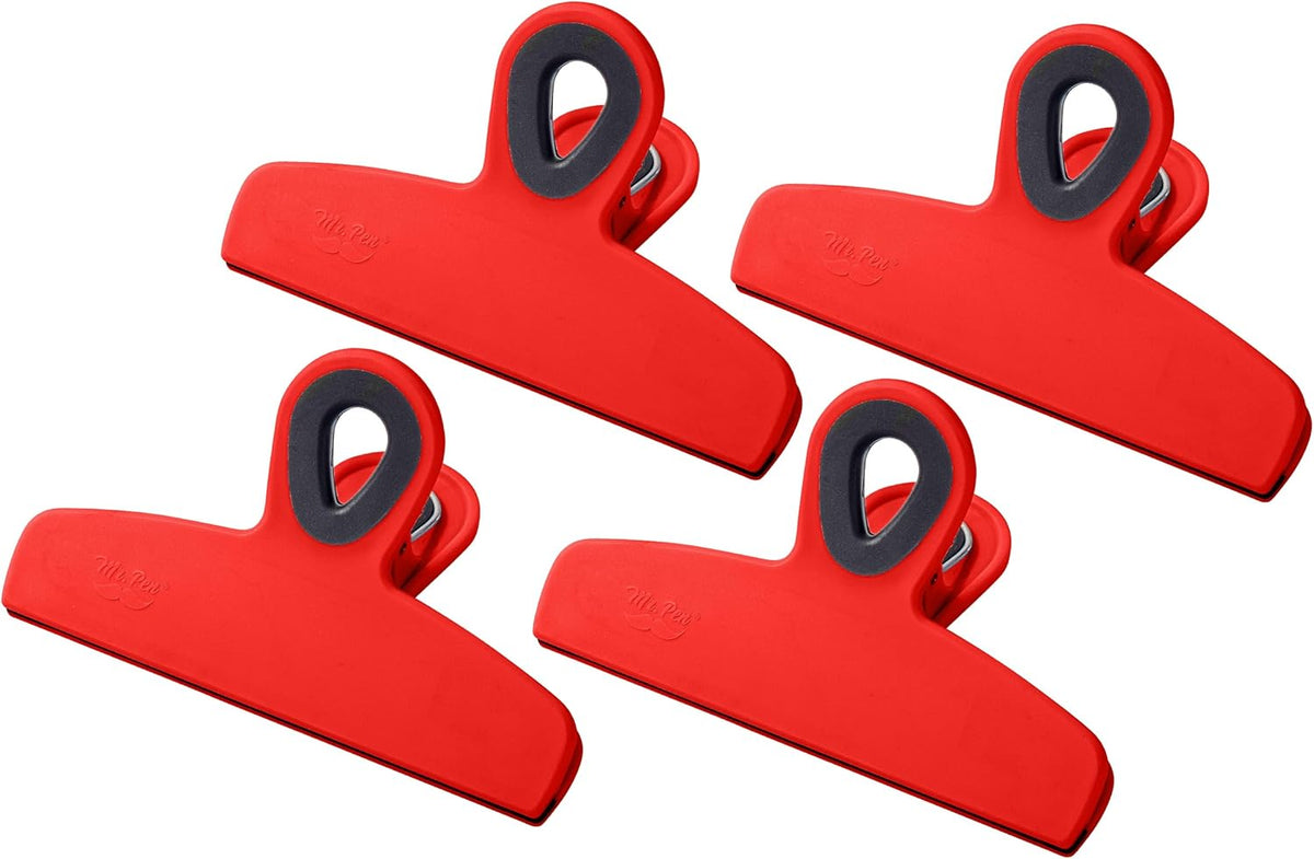 Magnetic Bag Clips, 4 Pack, 5" Wide | Heavy Duty Chip Clips for Food Storage, Durable Plastic with Strong Magnet, Non-Slip Grip for Fridge, Snacks, Kitchen, Office