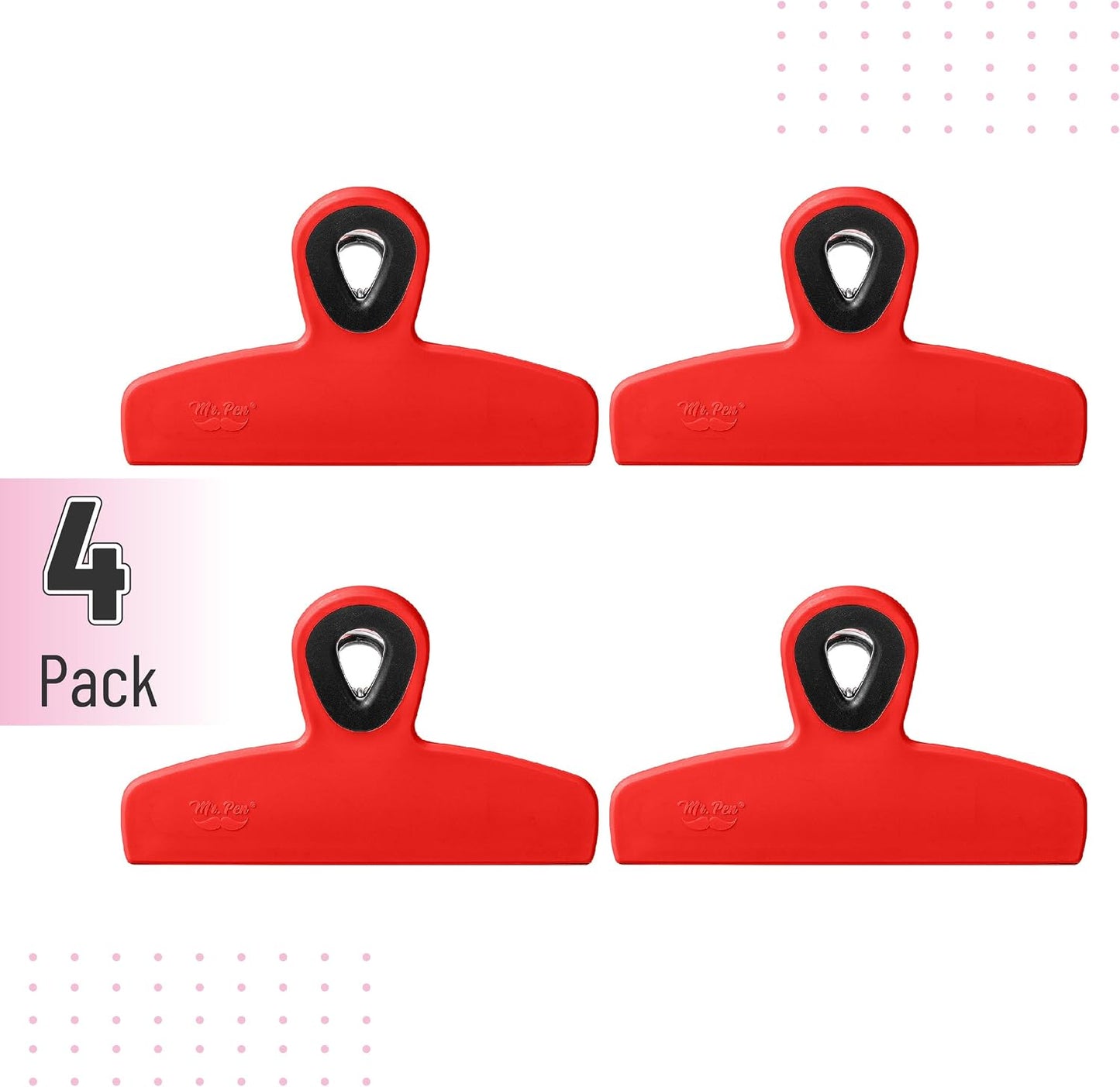 Magnetic Bag Clips, 4 Pack, 5" Wide | Heavy Duty Chip Clips for Food Storage, Durable Plastic with Strong Magnet, Non-Slip Grip for Fridge, Snacks, Kitchen, Office