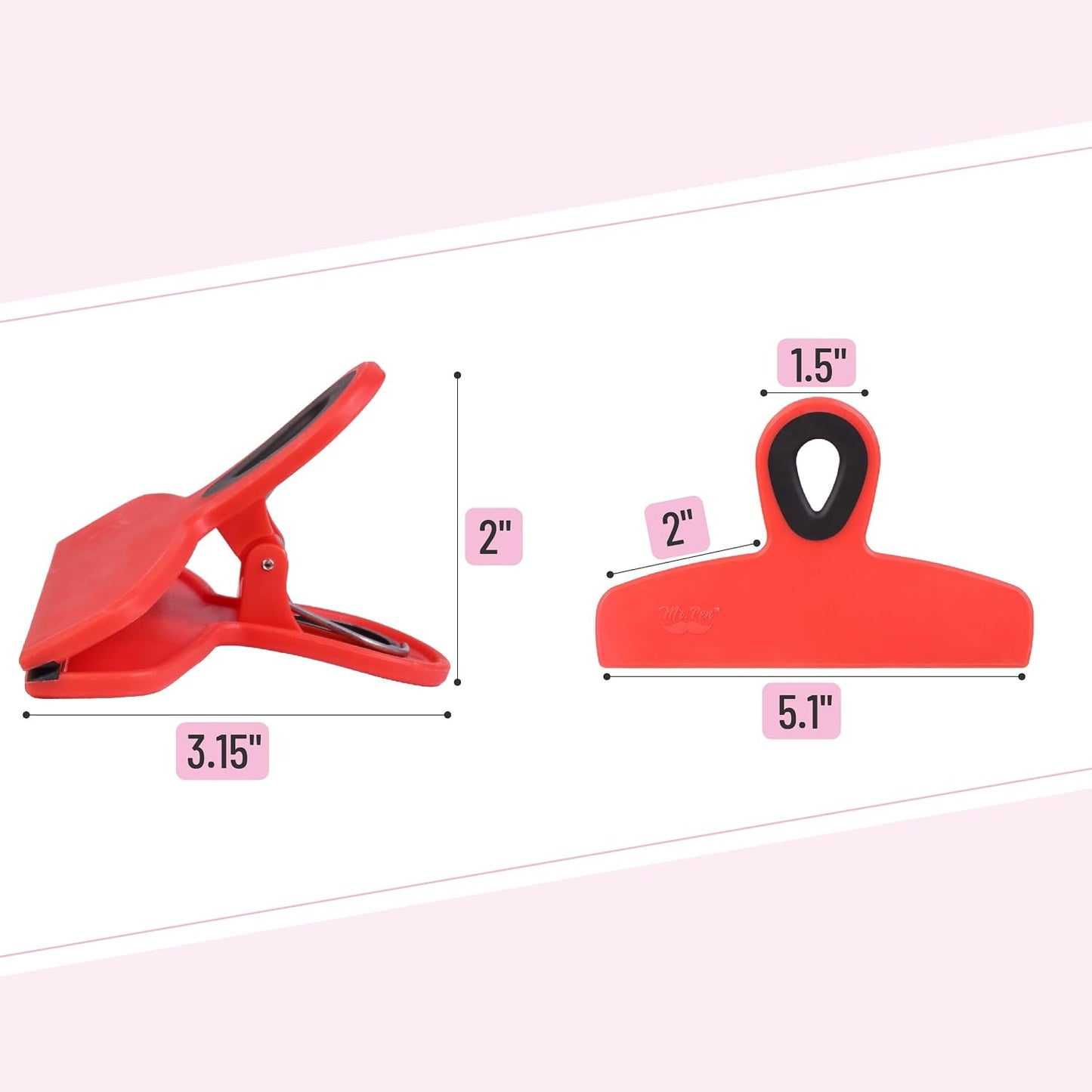Magnetic Bag Clips, 4 Pack, 5" Wide | Heavy Duty Chip Clips for Food Storage, Durable Plastic with Strong Magnet, Non-Slip Grip for Fridge, Snacks, Kitchen, Office