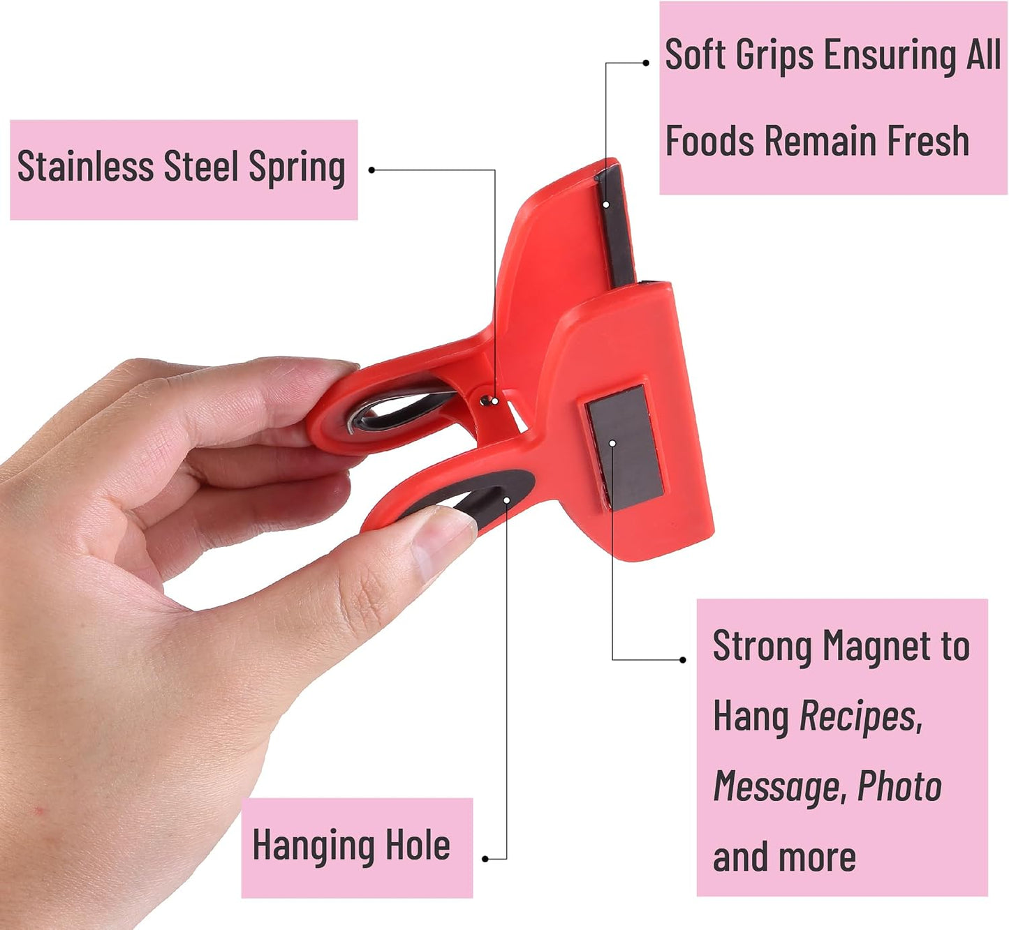 Magnetic Bag Clips, 4 Pack, 5" Wide | Heavy Duty Chip Clips for Food Storage, Durable Plastic with Strong Magnet, Non-Slip Grip for Fridge, Snacks, Kitchen, Office