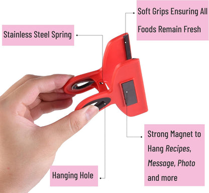 Magnetic Bag Clips, 4 Pack, 5" Wide | Heavy Duty Chip Clips for Food Storage, Durable Plastic with Strong Magnet, Non-Slip Grip for Fridge, Snacks, Kitchen, Office
