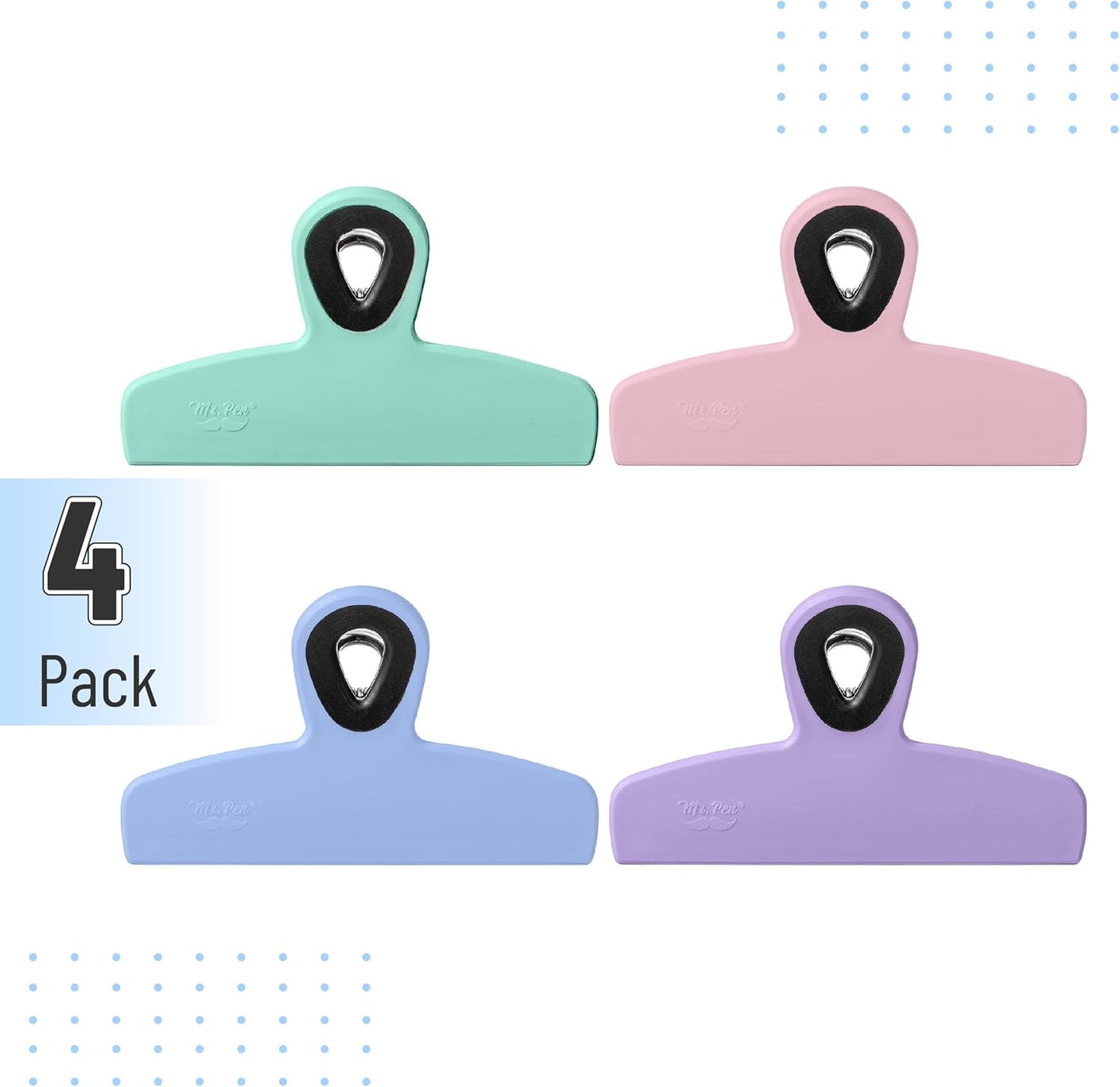 Magnetic Bag Clips, 4 Pack, 5" Wide | Heavy Duty Chip Clips for Food Storage, Durable Plastic with Strong Magnet, Non-Slip Grip for Fridge, Snacks, Kitchen, Office