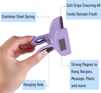 Magnetic Bag Clips, 4 Pack, 5" Wide | Heavy Duty Chip Clips for Food Storage, Durable Plastic with Strong Magnet, Non-Slip Grip for Fridge, Snacks, Kitchen, Office