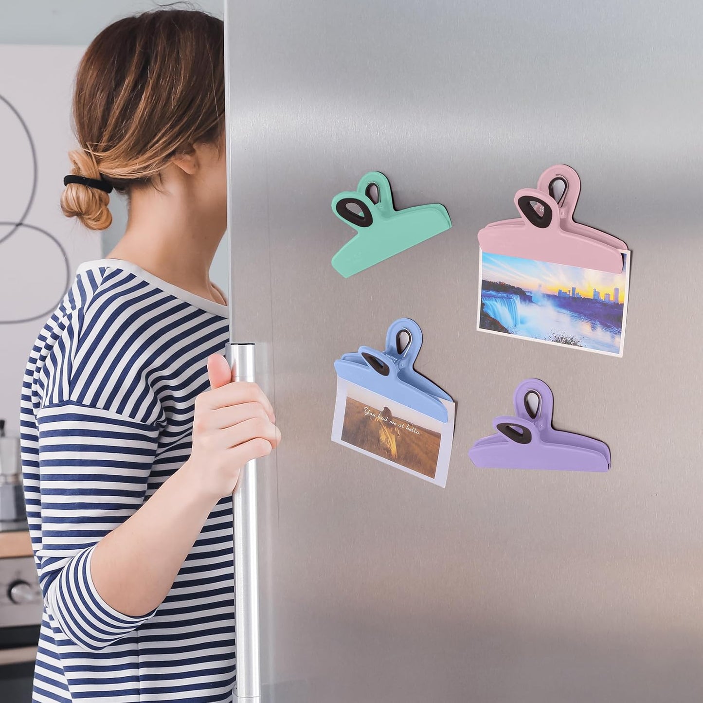 Magnetic Bag Clips, 4 Pack, 5" Wide | Heavy Duty Chip Clips for Food Storage, Durable Plastic with Strong Magnet, Non-Slip Grip for Fridge, Snacks, Kitchen, Office