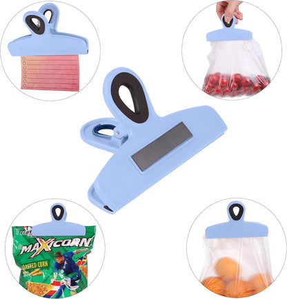 Magnetic Bag Clips, 4 Pack, 5" Wide | Heavy Duty Chip Clips for Food Storage, Durable Plastic with Strong Magnet, Non-Slip Grip for Fridge, Snacks, Kitchen, Office