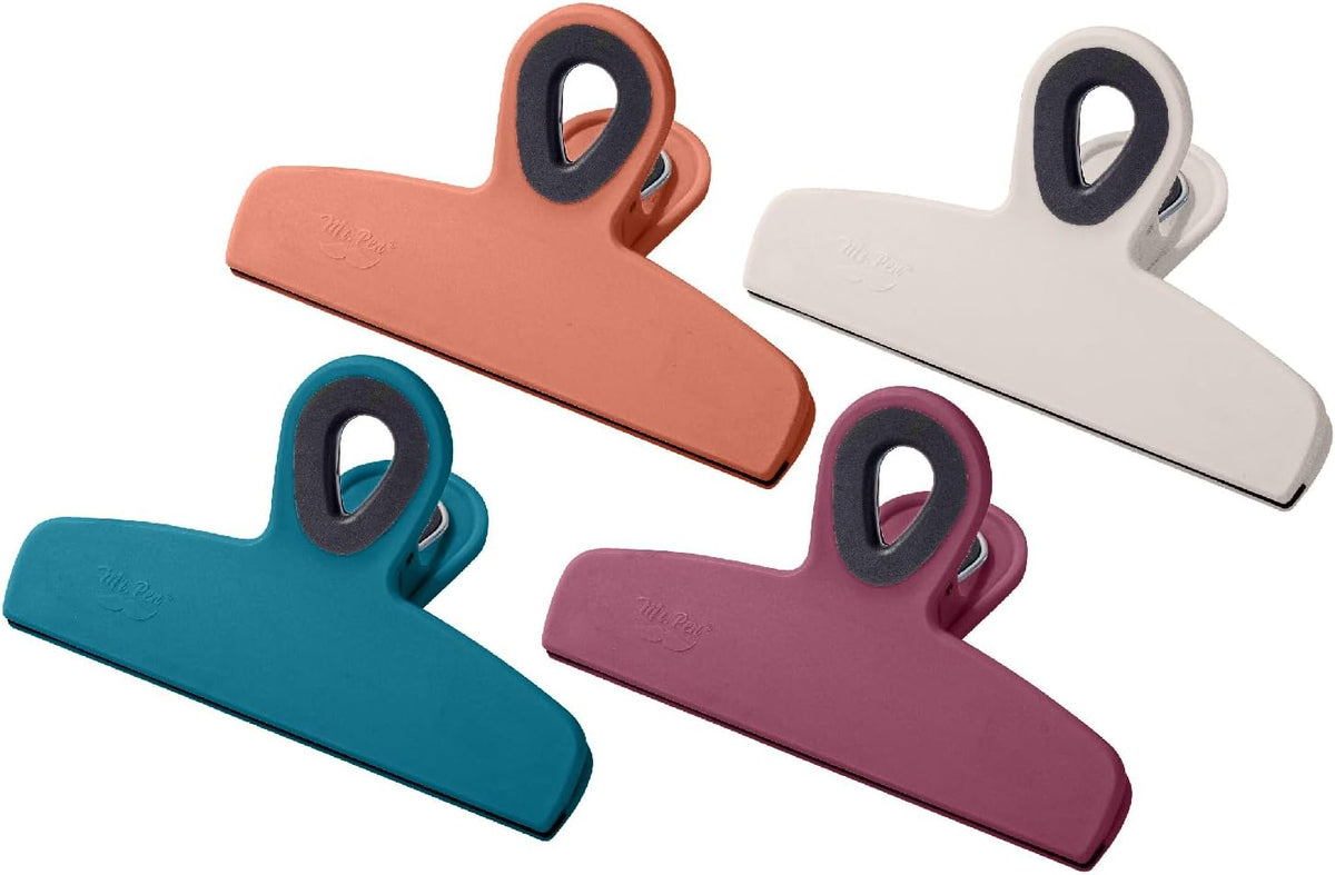 Magnetic Bag Clips, 4 Pack, 5" Wide | Heavy Duty Chip Clips for Food Storage, Durable Plastic with Strong Magnet, Non-Slip Grip for Fridge, Snacks, Kitchen, Office
