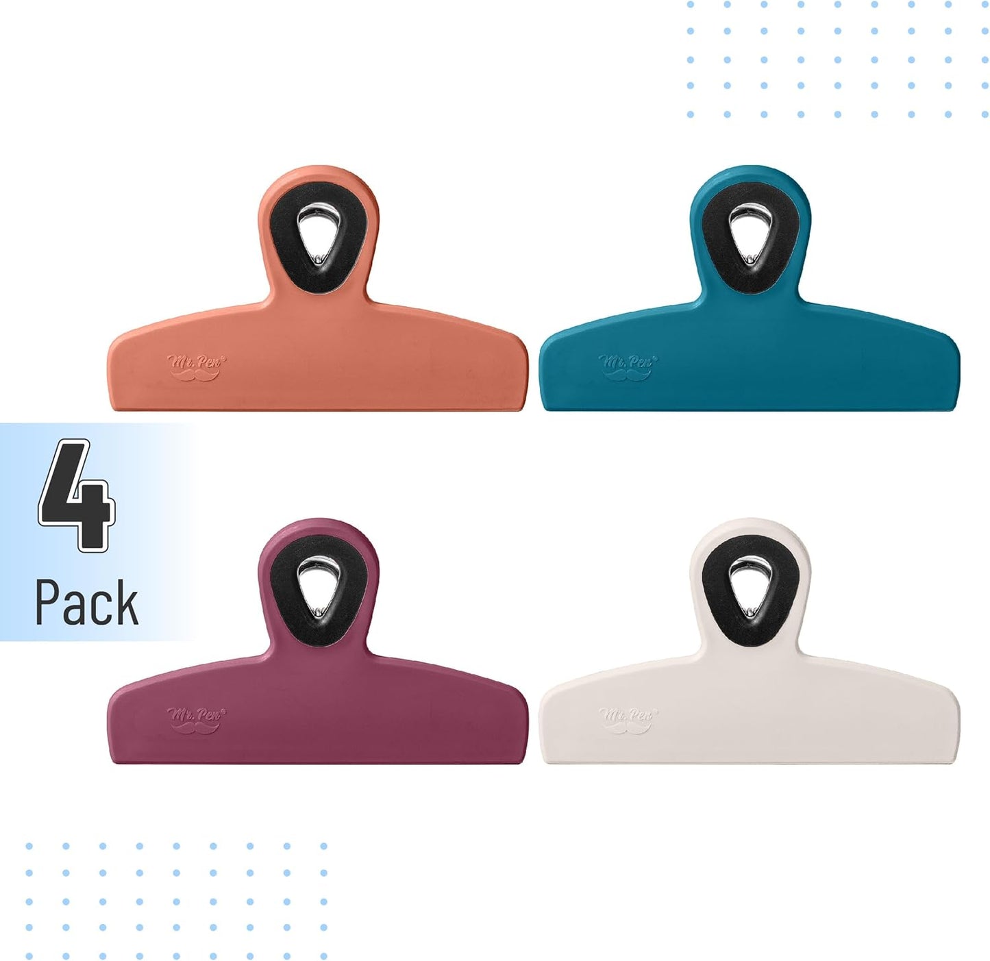 Magnetic Bag Clips, 4 Pack, 5" Wide | Heavy Duty Chip Clips for Food Storage, Durable Plastic with Strong Magnet, Non-Slip Grip for Fridge, Snacks, Kitchen, Office
