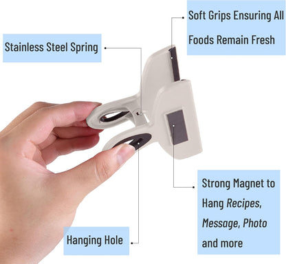 Magnetic Bag Clips, 4 Pack, 5" Wide | Heavy Duty Chip Clips for Food Storage, Durable Plastic with Strong Magnet, Non-Slip Grip for Fridge, Snacks, Kitchen, Office